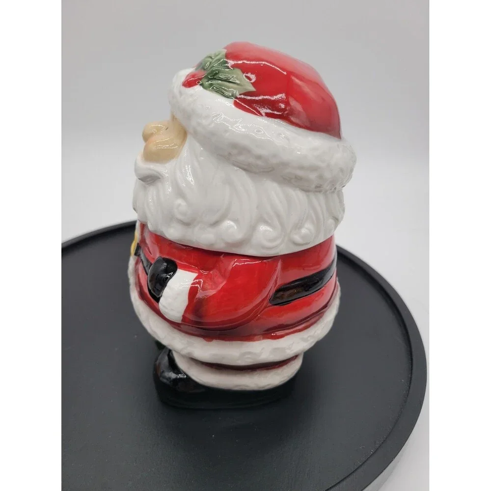 Santa Claus Ceramic Christmas Cookie Jar w/ Lid 7.5